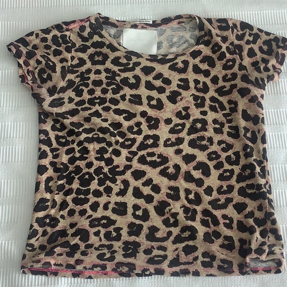 Mother Denim Leopard Print T-Shirt cotton linen blend Small